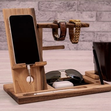 Handcrafted wooden desk organizers and phone docks