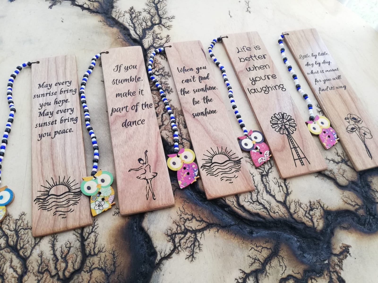 Oak bookmark with beaded leather tassel