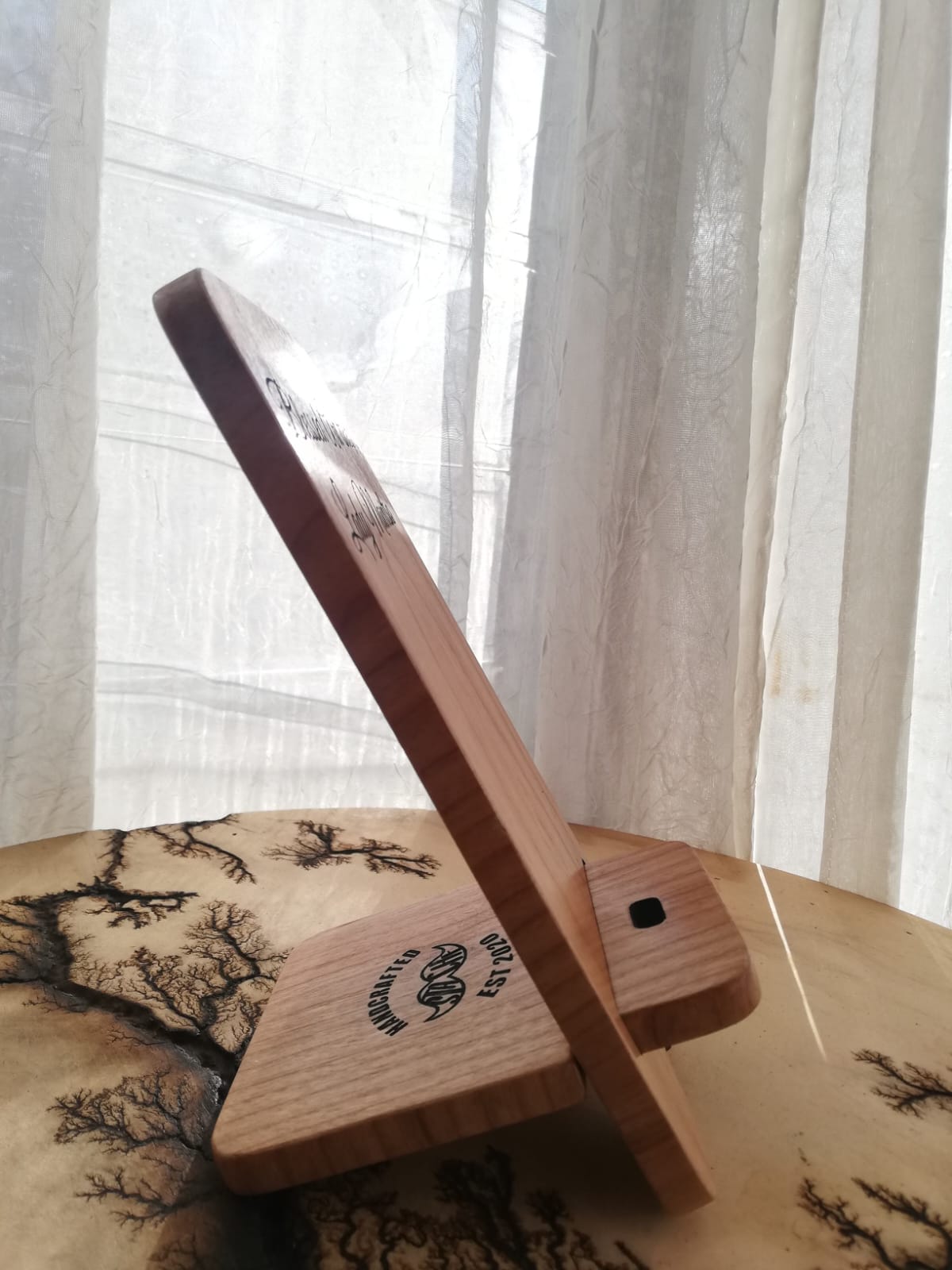Wooden desk dock with engraved personalisation