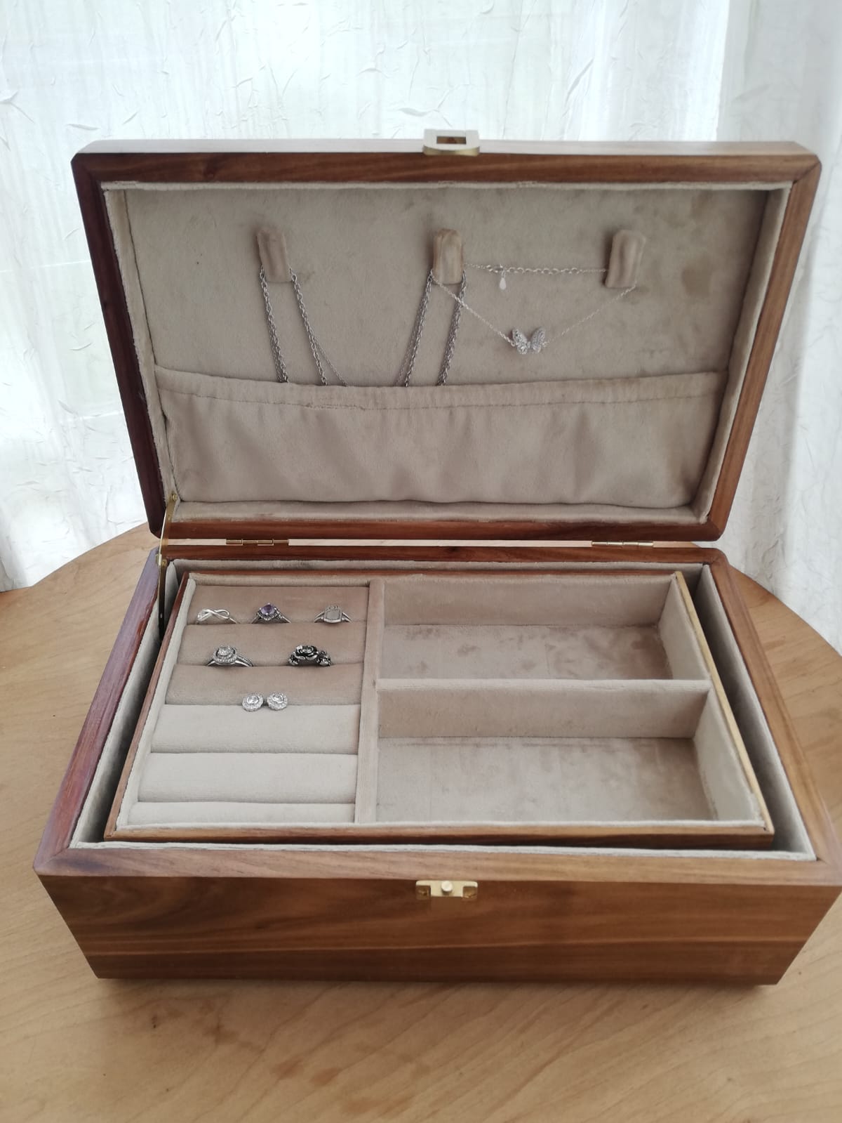 Luxury wooden jewellery box with velvet interior