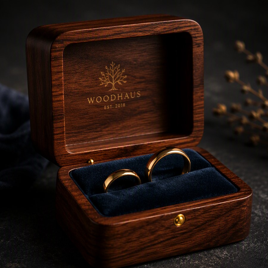 Handcrafted wedding ring boxes by Stache Woods